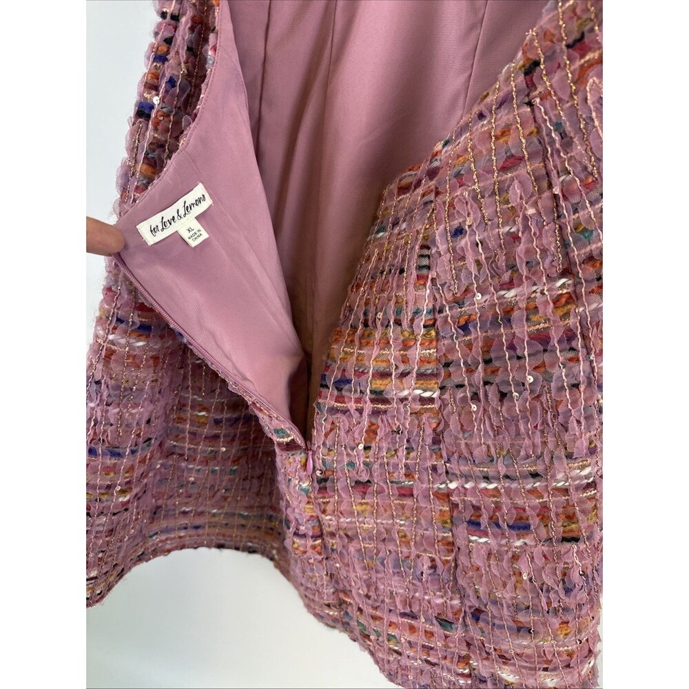For Love & Lemons Celine Tweed Chain Mini Dress Pink Flare Party Summer Fun XL - Picture 10 of 16